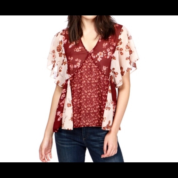 NWOT Lucky Brand print top with flutter sl… - Picture 1 of 8